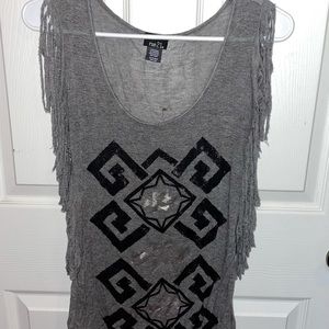 Gray Fringe Top